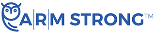 Arm strong logo with blue owl outline to the right