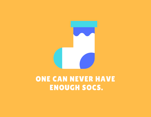 One can never have enough socs. SOC 1 sock graphic with a yellow background