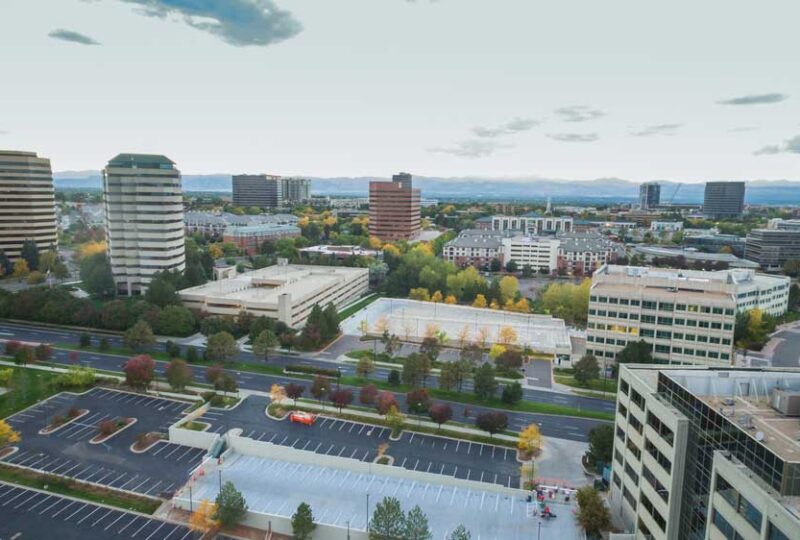 Aerial view of Greenwood Village, CO