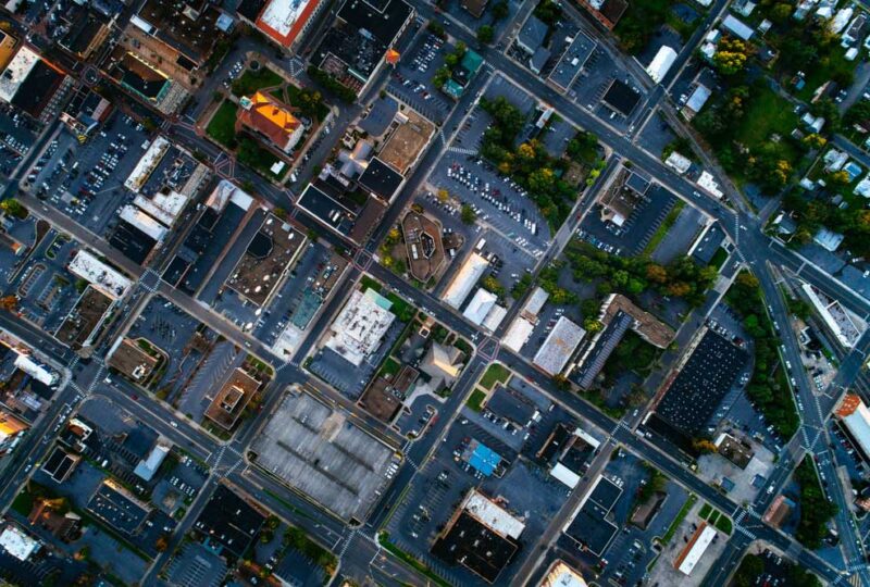 Aerial view of Harrisonburg.