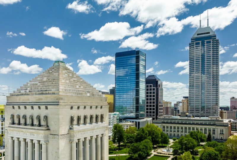 Aerial view of downtown Indianapolis, IN.