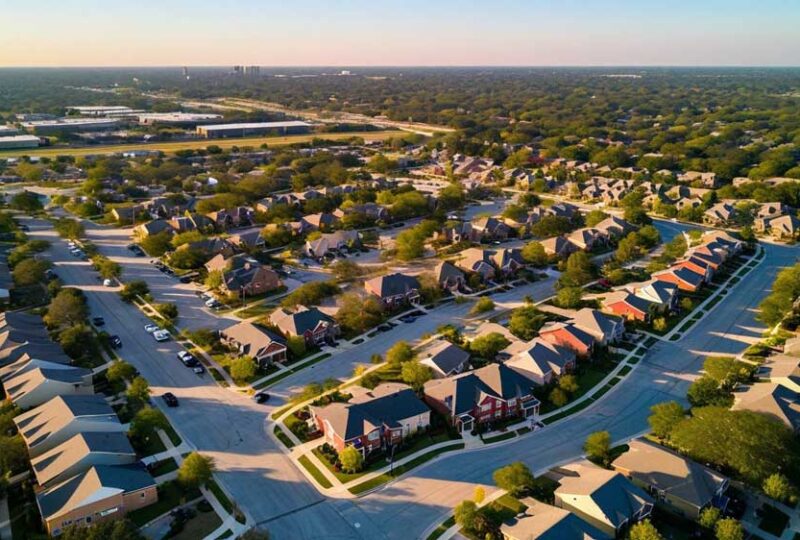 Aerial view of neighborhood in Jersey Village, TX