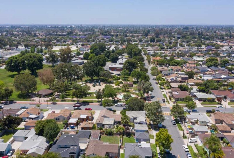 Aerial view of Santa Fe Springs, CA
