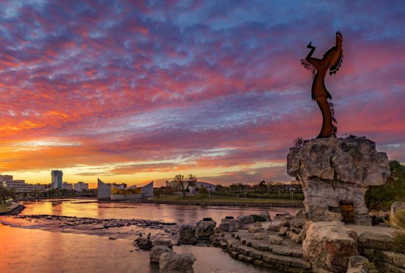 Landmark in Wichita, KS at sunset